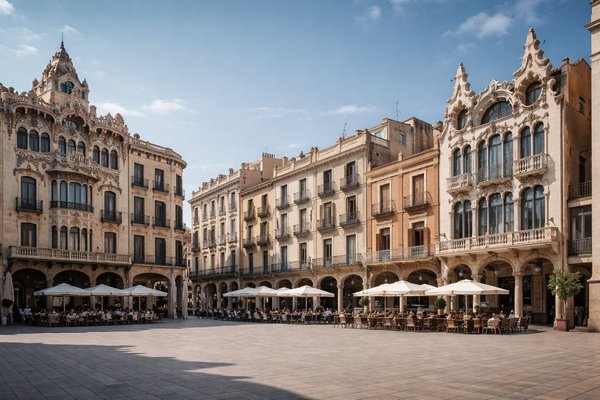 Plaça del Mercadal en el centro histórico de Reus, zona frecuente de instalaciones de termos de TermosReus